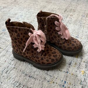 Leopard Print Kids Boots with Pink Laces